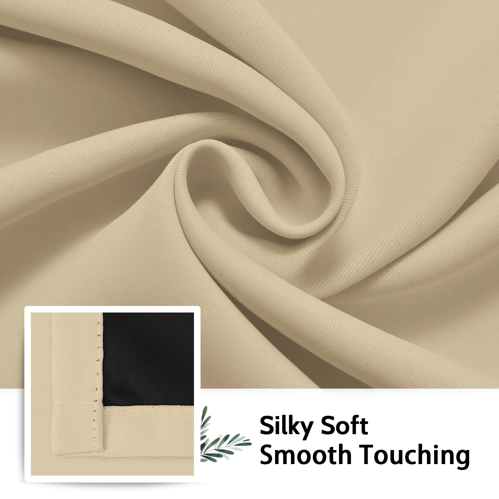 SimpleHome Beige 100% Blackout Curtains Room Darkening Living Room 63 Inch
