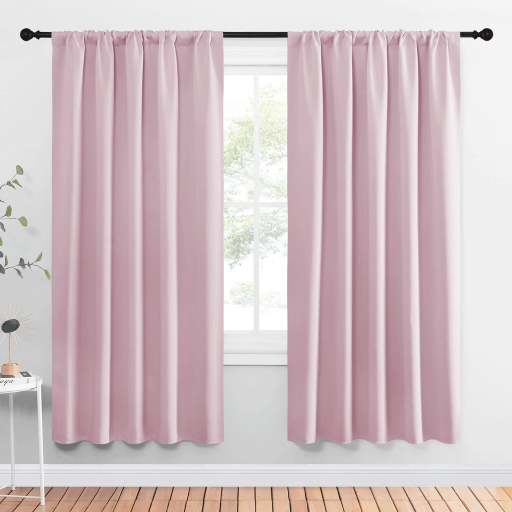 NICETOWN Blackout Curtains for Girls Room - Nursery Essential Thermal Insulated Solid Rod Pocket Top Blackout Drapes (Lavender Pink, 1 Pair, 52 x 72 Inch)