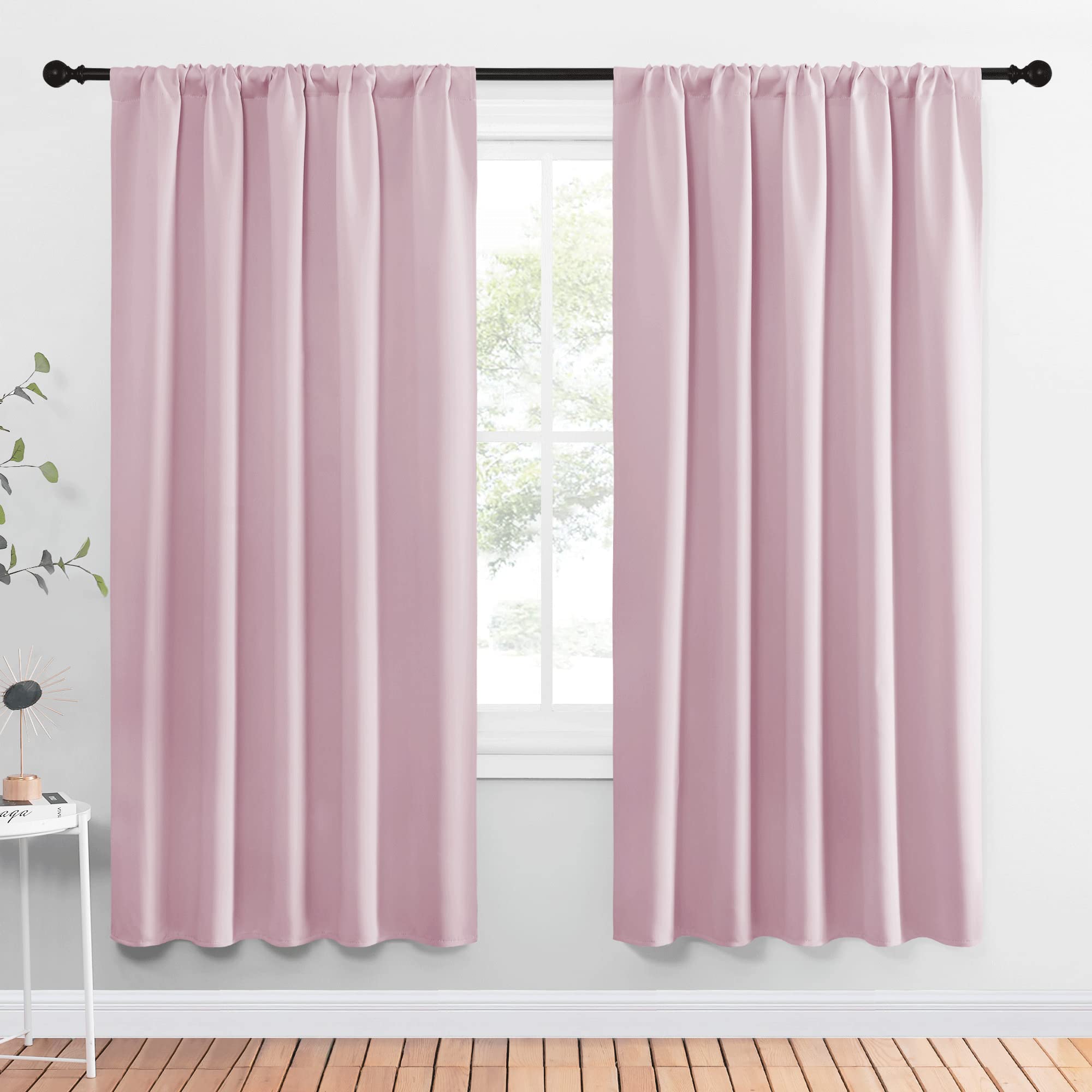 NICETOWN Blackout Curtains for Girls Room - Nursery Essential Thermal Insulated Solid Rod Pocket Top Blackout Drapes (Lavender Pink, 1 Pair, 52 x 72 Inch)