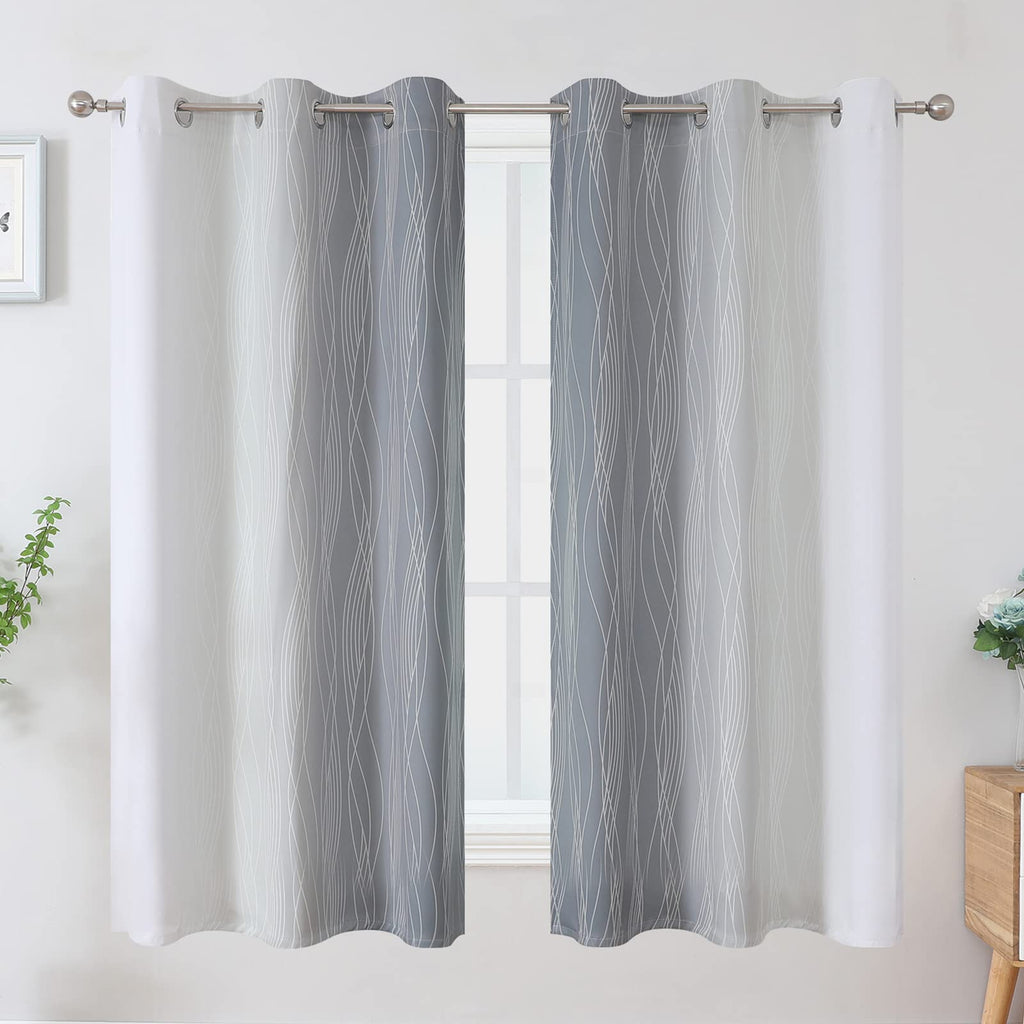 Grey and Greyish White Ombre Blackout Curtains for Bedroom 63 Inch Long