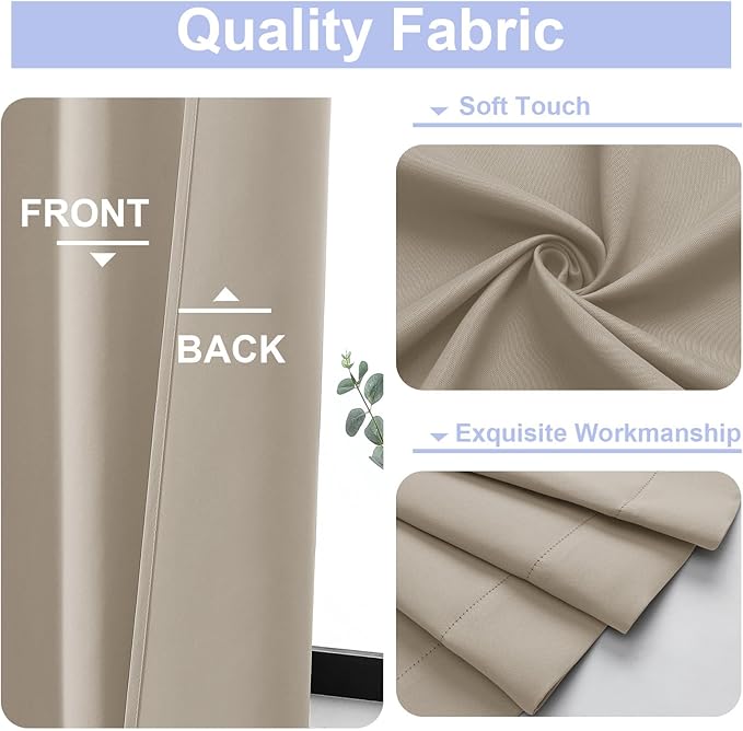 Simplebrand Ava Biscotti Beige Blackout Curtains for Bedroom 96 Inches Long 2 Panels, Solid Thermal Insulated, Energy Saving Nursery Window Treatment Curtains Blackout Drapes, W40 x L96 Inch