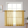 Chyhomenyc Gold Sheer Curtains 30 inch Length 2 Panels, Light Filtering Voile Rod Pocket Short Window Curtians for Bathroom Living Room Farmhouse Small Windows, 42Wx30L inches