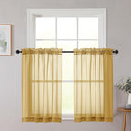 Chyhomenyc Gold Sheer Curtains 30 inch Length 2 Panels, Light Filtering Voile Rod Pocket Short Window Curtians for Bathroom Living Room Farmhouse Small Windows, 42Wx30L inches