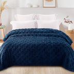 Exclusivo Mezcla King Size Flannel Fleece Blanket, Super Soft and Warm Lightweight Checkered Pattern Blankets for All Seasons, 90x104 Inches, Navy Blue