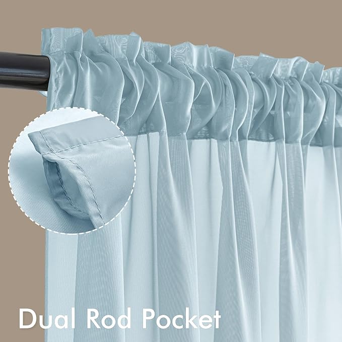 MIULEE Sky Blue Sheer Curtains 63 Inches Long, 4 Panels Set, Light Filtering Rod Pocket Voile Drapes for Living Room and Bedroom, Airy Soft Fabric Window Treatments, 42 x 63 Inches