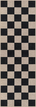 Lahome Colette Checkered Easy Jute Runner Rug, 2x6 Kitchen Runner Rug Non Slip Washable Outdoor Carpet for Entryway Indoor, Checkerboard Black Indoor Outdoor Carpet Runners for Hallway 6ft Entry