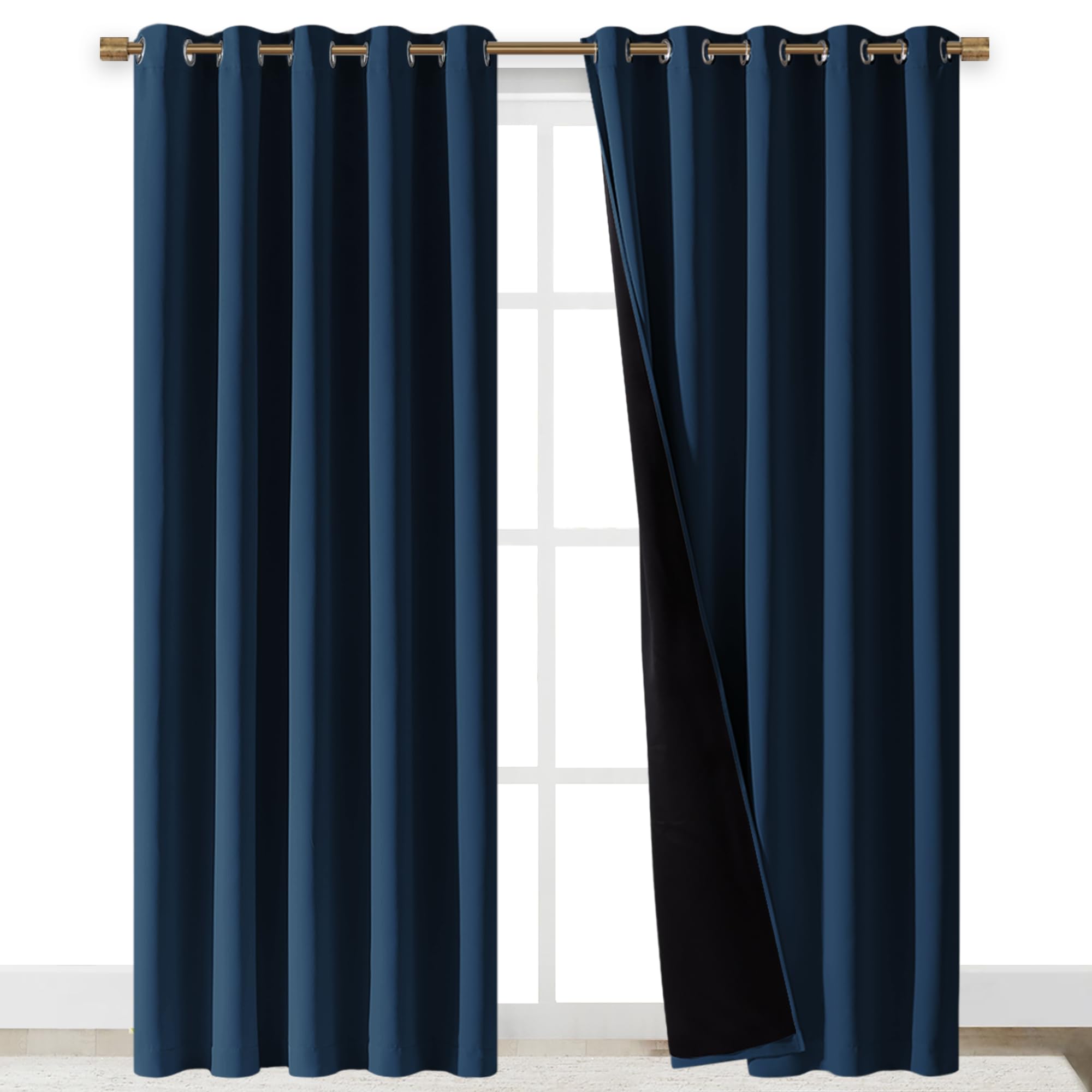 NICETOWN Total Shade Curtains and Draperies, Heavy-Duty Full Light Shading Drapes with Black Liner Backing for Villa/Hall/Dorm Window（Moroccan Blue, Package of 2 Panels, 70" Wide x 95" Long