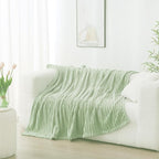 Cream Green Fleece Throw Blanket 60”×80” for Couch Sofa Livingroom