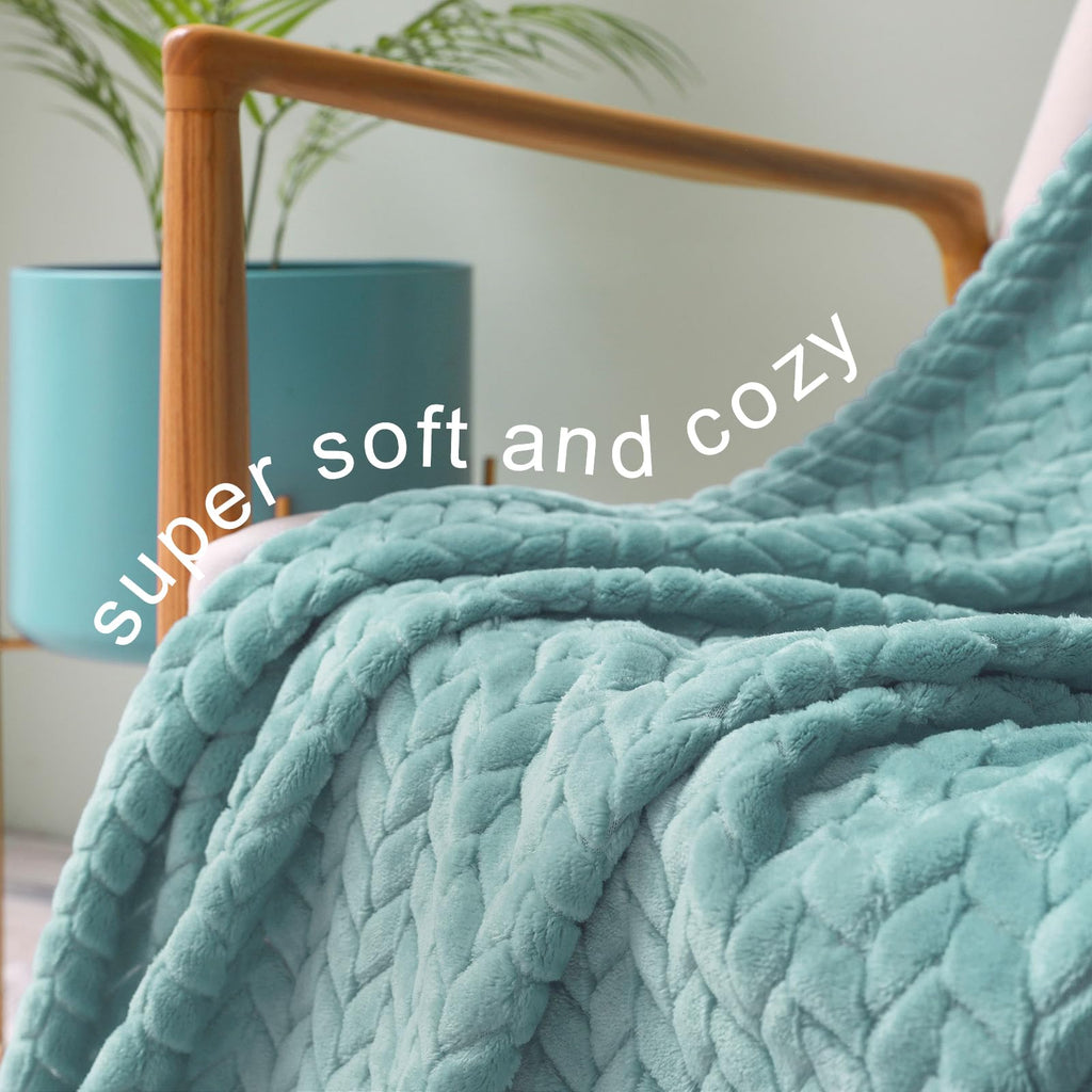 Exclusivo Mezcla Fleece Throw Blanket for Couch Sofa, 50”x70”, Celadon