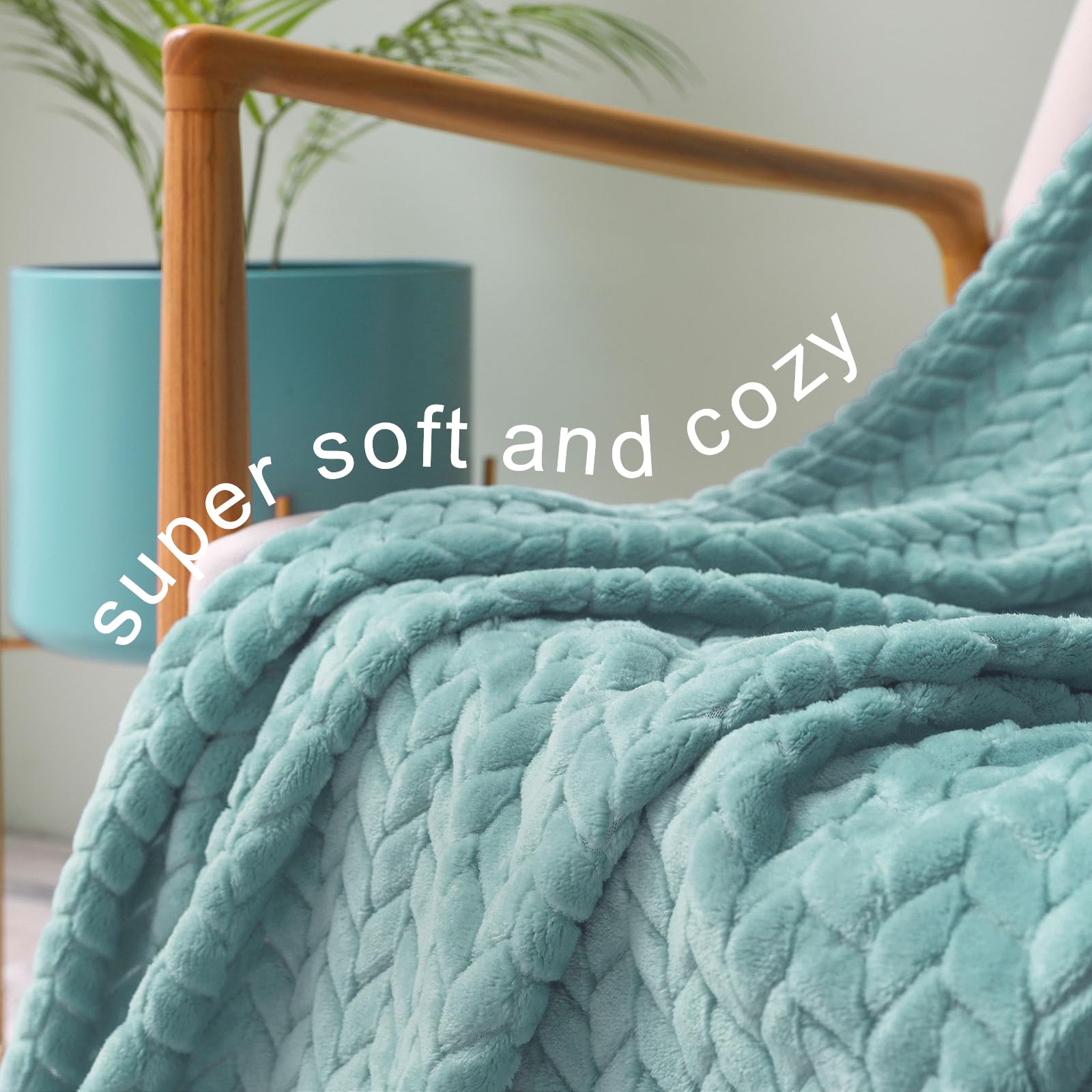 Exclusivo Mezcla Fleece Throw Blanket for Couch Sofa, 50”x70”, Celadon