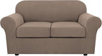 H.VERSAILTEX 3 Piece Stretch Sofa Covers for 2 Cushion Loveseat Couch Covers for Living Room Sofa Slipcovers (Base Cover Plus 2 Seat Cushion Covers) Jacquard Fabric (Medium Sofa, Macchiato)