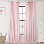 Light Pink Linen Curtains 108 Inches Long for Living Room 2 Panels Set Neutral Modern Farmhouse Back Tab Light Filtering Semi Sheer Window Curtains for Kids Bedroom Pink Decor 9 ft Length