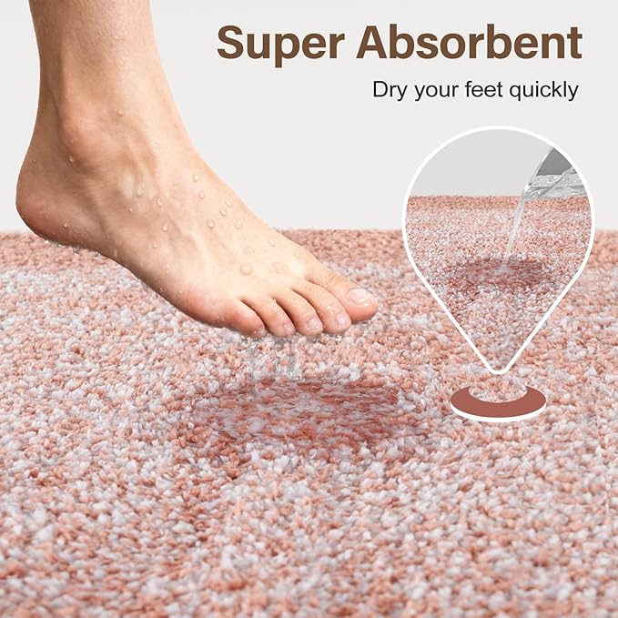 60x24 Long Bathroom Rugs Washable Non Slip, Pink Bath Mat for Bathroom Floor Tub, Soft Absorbent Quick Dry Mats for Shower, Bathtub,Home Decor