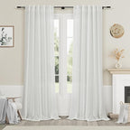 Off White Linen Curtains 108 Inches Long 2 Panels Set Back Tab Rod Pocket Semi Sheer Cotton Textured Light Filtering Extra Long Curtain Farmhouse High Ceiling Curtains for Living Room 9Ft 40x108