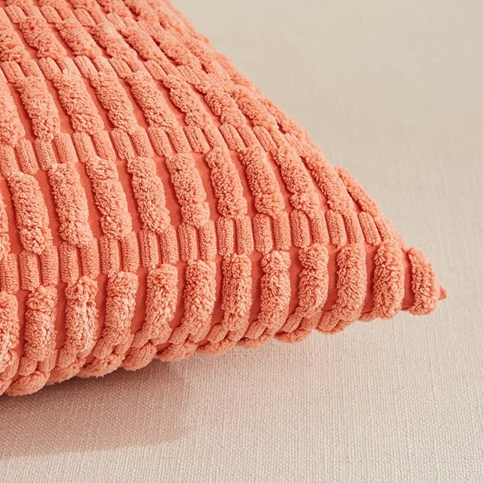 Fancy Homi 4 Packs Decorative Throw Pillow Covers for Living Room Couch Bed, Modern Farmhouse Boho Home Décor Accent Cushion Case, 18" x 18", Coral