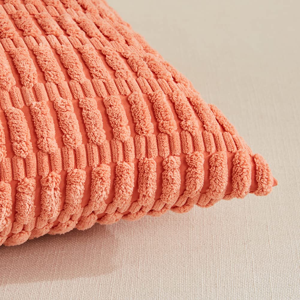 Fancy Homi 4 Packs Decorative Throw Pillow Covers for Living Room Couch Bed, Modern Farmhouse Boho Home Décor Accent Cushion Case, 24" x 24", Coral