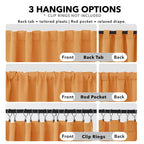 Deconovo Blackout Curtains for Kitchen Window Back Tab and Rod Pocket Curtains Room Darkening Curtains 52Wx45L Inch Orange Flame 2 Panels