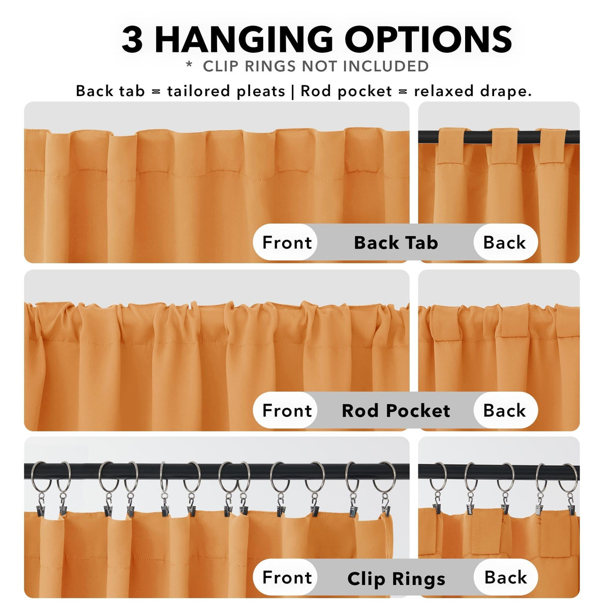 Deconovo Blackout Curtains for Kitchen Window Back Tab and Rod Pocket Curtains Room Darkening Curtains 52Wx45L Inch Orange Flame 2 Panels