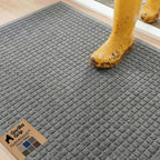 GORILLA GRIP® Ultra Absorbent Front Door Mat Outside Entrance, Traps Dirt and Moisture, HydroABSORB Indoor Outdoor Doormat Holds Up to 1.7 Cups Water, Stain and Fade Resistant Welcome Mat, 29x17, Grey