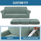 H.VERSAILTEX 4 Piece Stretch Sofa Covers for 3 Cushion Couch Covers for Living Room Furniture Slipcovers (Base Cover Plus 3 Seat Cushion Covers) Upgraded Thicker Jacquard Fabric (Sofa, Sage)