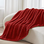 BEDELITE Twin Blanket for Couch & Bed, 300GSM Soft & Warm Fleece Blanket, Decorative and Giftable Striped Burgundy Blankets for Women, Men, 60"x80"