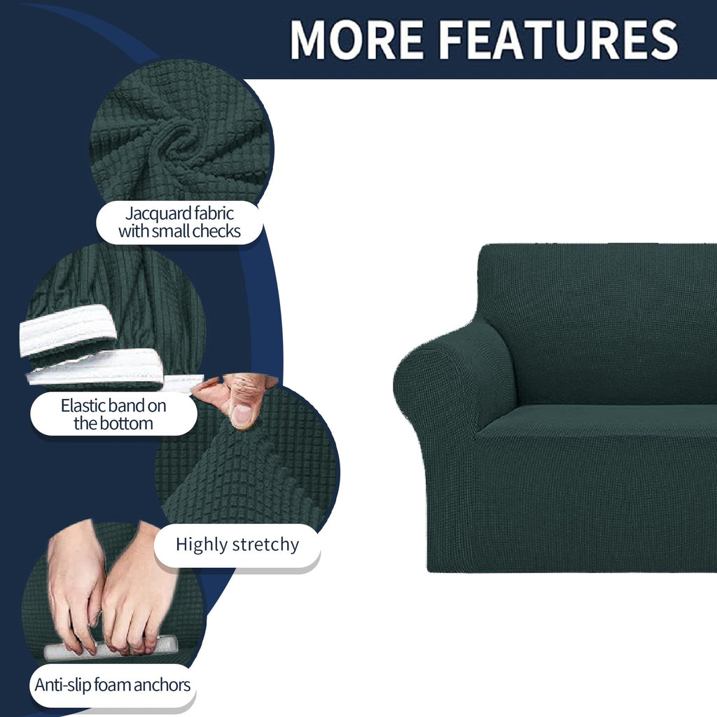 Cupuamon 2026 New Stretch Loveseat Sofa Slipcovers Couch Cover for 2 Cushion Furniture Protector Sofa Covers with Elastic Bottom Jacquard Fabric Small Checks for Pets, Kids - Hunter