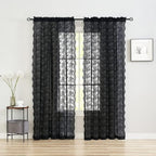 YJ YANJUN Vintage Lace Curtains 90 Inches Long- Victorian Floral Pattern Black Sheer Curtain Panels for Living Room Bedroom,Light Filtering, Gothic Witchy Halloween Drapes 2 Panels 52W x 90L