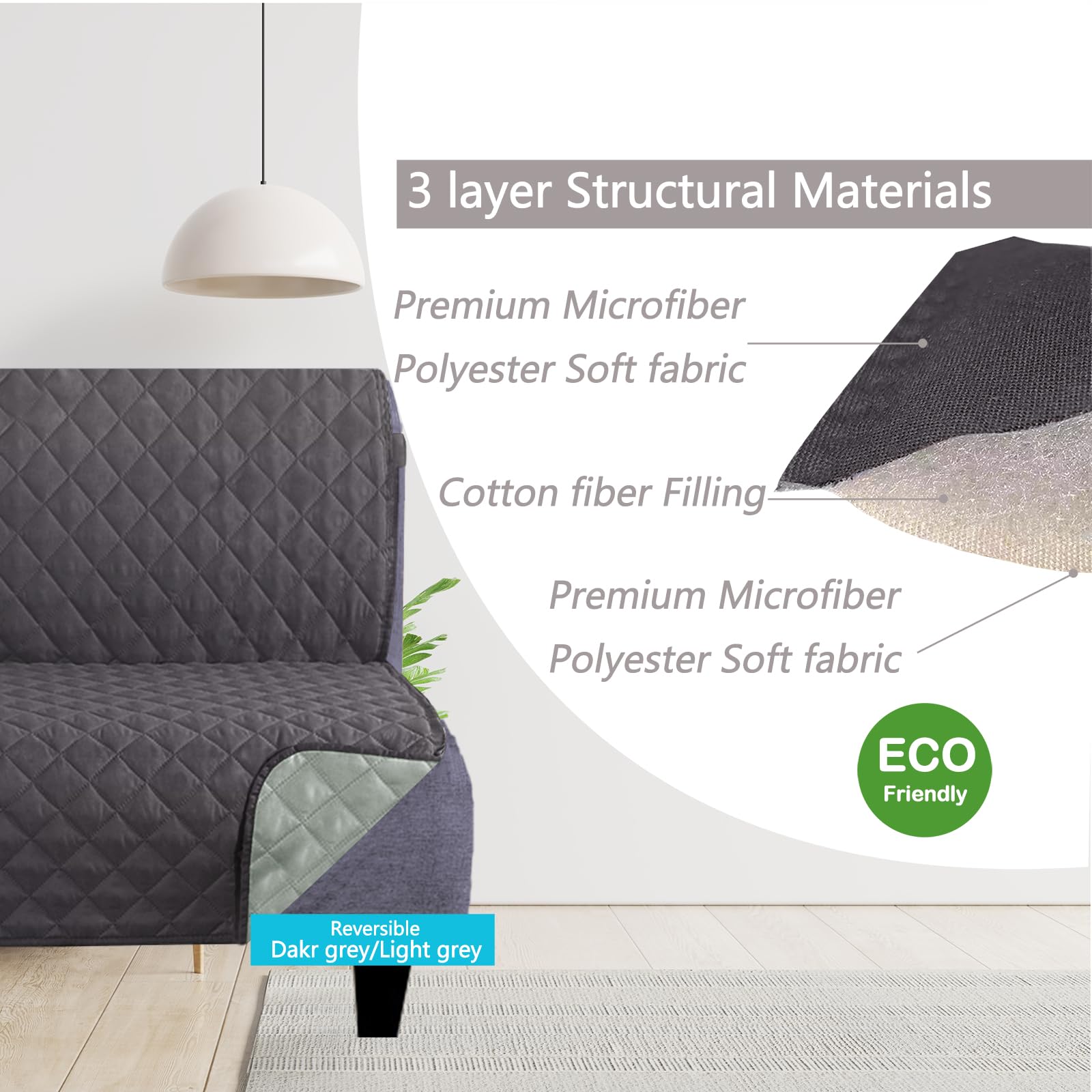 U-NICE HOME Futon Sofa Covers 68''Armless Couch Cover, Dark Grey/Light Grey