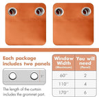 MIULEE 72" Long Room Darkening Curtains Thermal Insulated Drapes Solid Window Treatment Set Grommet Top Light Blocking Blackout Curtain for Fall Living Room/Bedroom 2 Panels Orange