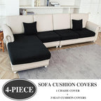 Couch Cushion Covers for Sectional Sofa L Shape Washable Separate Seat Chaise Couch Cover Stretch Sofa Slipcovers with 2 Pcs Pillowcases(3 Seater + 1 Chaise, Black)