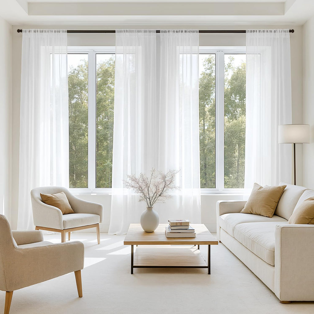 MIULEE White Sheer Curtains 90 Inches Long 4 Panels 42 x 90 Inches