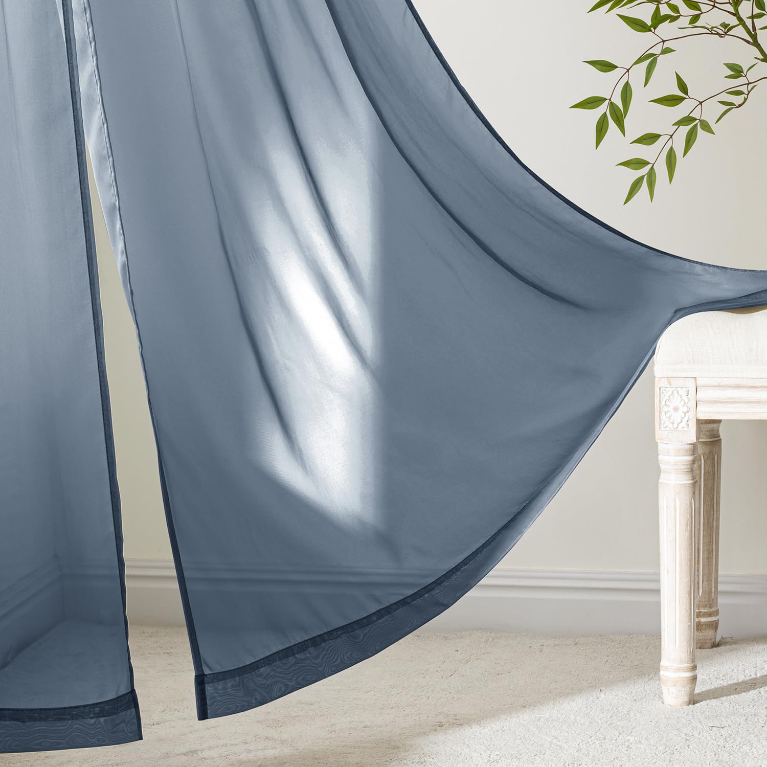 MIULEE Navy Blue Sheer Curtains 96 Inches Long 4 Panels 42 x 96 Inches