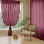 Ebesto Burgundy Sheer Curtains 120 Inches Long 2 Panels, Extra Long Light Filtering Modern Window Curtains for Sliding Glass Door, Rod Pocket Voile Drapes for Living Room Bedroom, 2x42Wx120L Inches