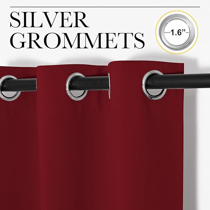 NICETOWN Burgundy Red Blackout Curtains 120 inches Length for Living Room, 2 Panels, 55" Wide, Thermal Insulated Long Drapes for Large Window
