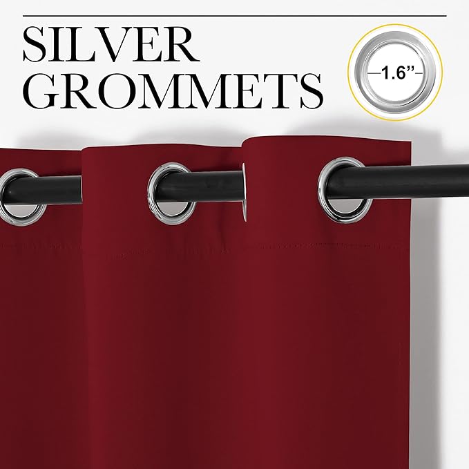 NICETOWN Christmas Window Curtains Blackout Drapes, Thermal Insulated Solid Grommet Blackout Curtains/Draperies for Living Room (Burgundy Red, 1 Pair, 34 by 63 inches)