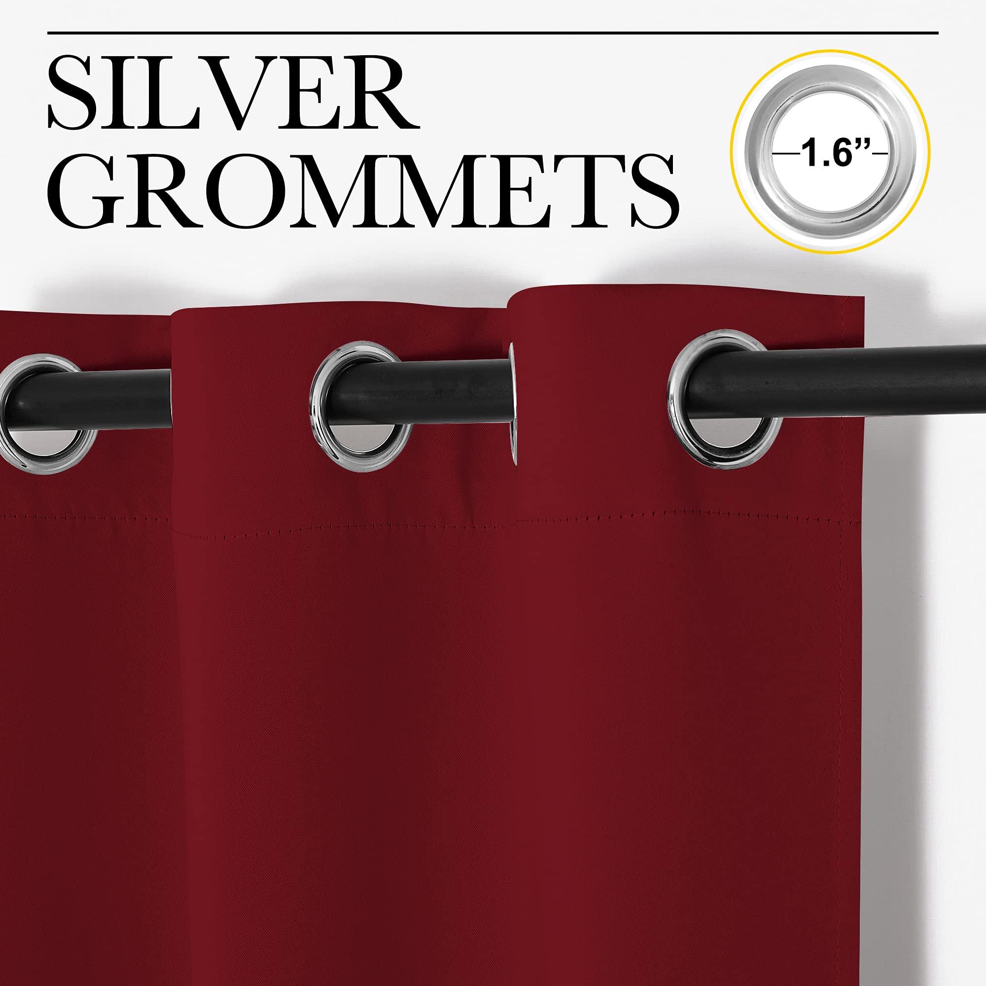 NICETOWN Christmas Burgundy Window Curtains Blackout Drapes, Thermal Insulated Solid Grommet Blackout Curtains/Draperies for Laundry Room (One Pair, 55 by 68-inch, Burgundy Red)