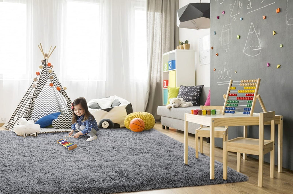 TWINNIS Super Soft Shaggy Rugs Fluffy Carpets 9x12 Feet, Indoor Modern Plush Area Rugs for Living Room Bedroom Kids Room Nursery Home Decor, Upgrade Anti-Skid Rectangular Fuzzy Rug, Grey