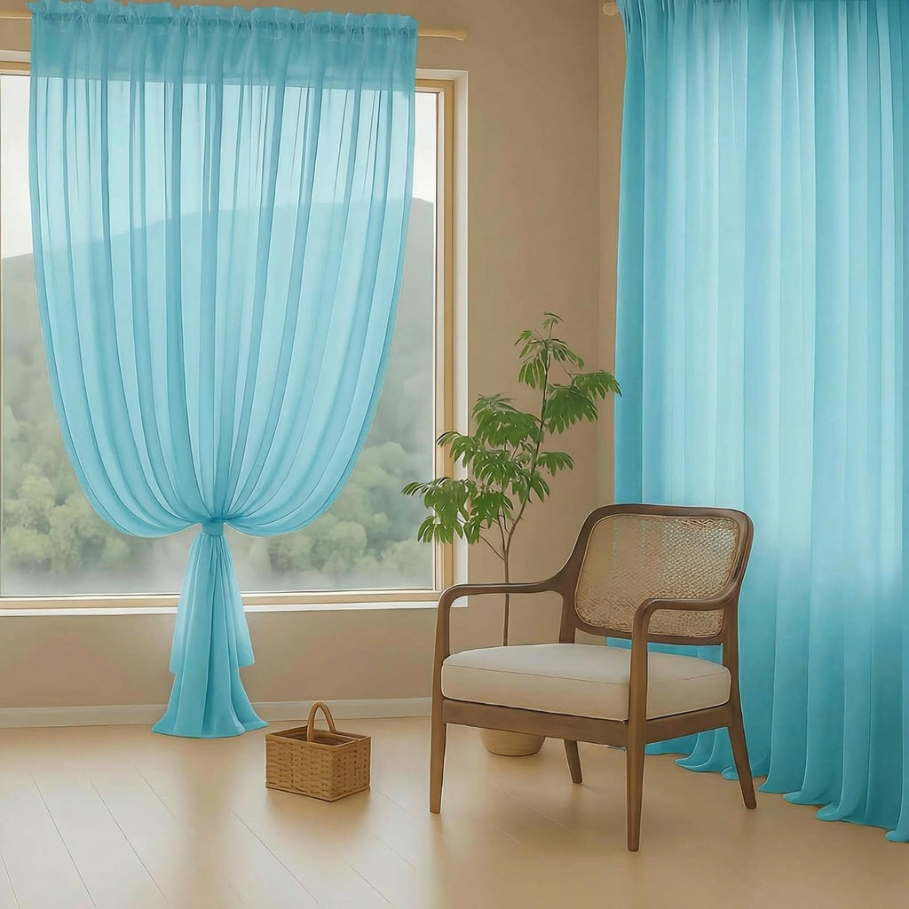 Ebesto Sheer Curtains 63 Inch Length 2 Panels, Voile Sheer Curtain for Living Room, Breathable Light Filtering Modern Window Treatments, Soft Fabric Dual Rod Pocket Drapes, Aqua, 2x42Wx63L Inches