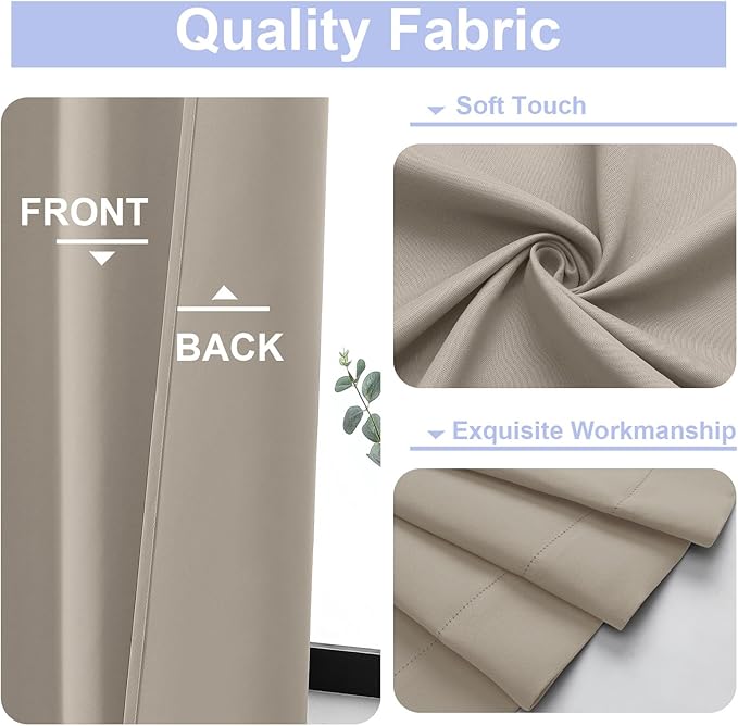 Simplebrand Ava Stone Short 24 Inches Blackout Curtain 2 Panels Set, Half Window Rod Pocket Privacy Curtain Tiers for Kitchen, Curtains Blackout for Bathroom Shades, W30 x L24 Inch, Stone