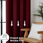 Simplebrand Ava Burgundy Blackout Curtains for Bedroom 72 Inch Length 2 Panels Set, Privacy Thermal Insulated Rod Pocket Window Curtains for Patio French Door Front Door, W40 x L72 Inch
