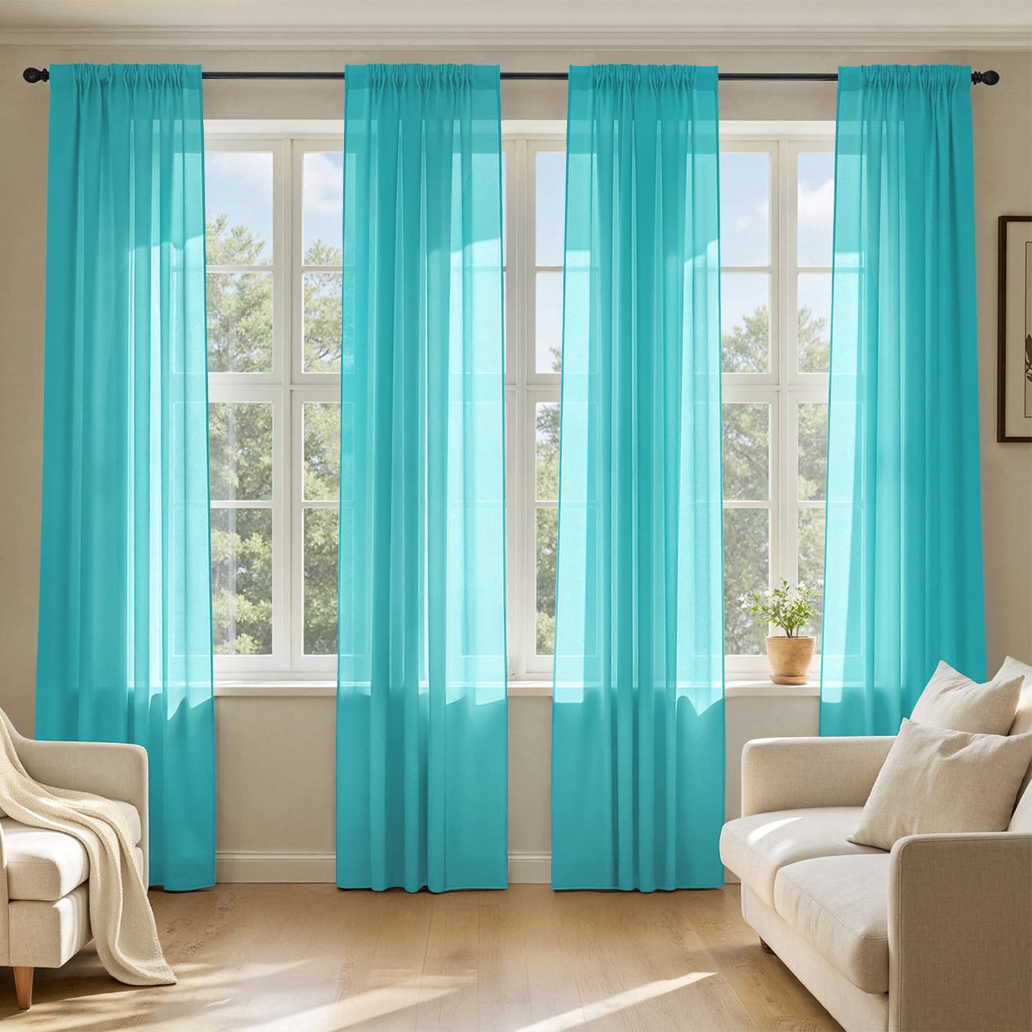 MIULEE Turquoise Sheer Curtains 84 Inches Long 4 Panels 42 x 84 Inches