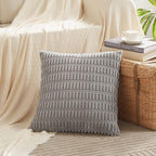 Fancy Homi 4 Packs Grey Decorative Throw Pillow Covers 24x24 Inch for Living Room Couch Bed, Rustic Modern Farmhouse Boho Home Decor, Soft Plush Corduroy Gray Cute Square Accent Cushion Case 60x60 cm