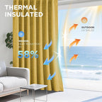 Joydeco Blackout Curtains for Bedroom - 100% Light Blocking 2 Panels Set Yellow Drapes 42" W x 90" L, Thermal Insulated Room Darkening Curtains, Linen Textured for Living Room, Rod Pocket & Back Tabs