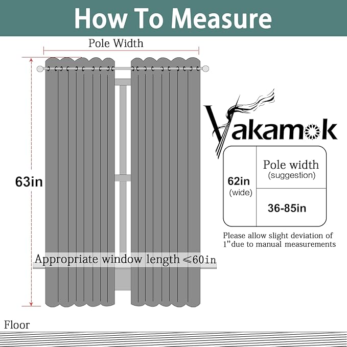 Yakamok Greyish White Curtains for Bedroom,Grommet Thermal Insulated Room Darkening Curtains for Living Room, 62W x 63L, 2 Panels