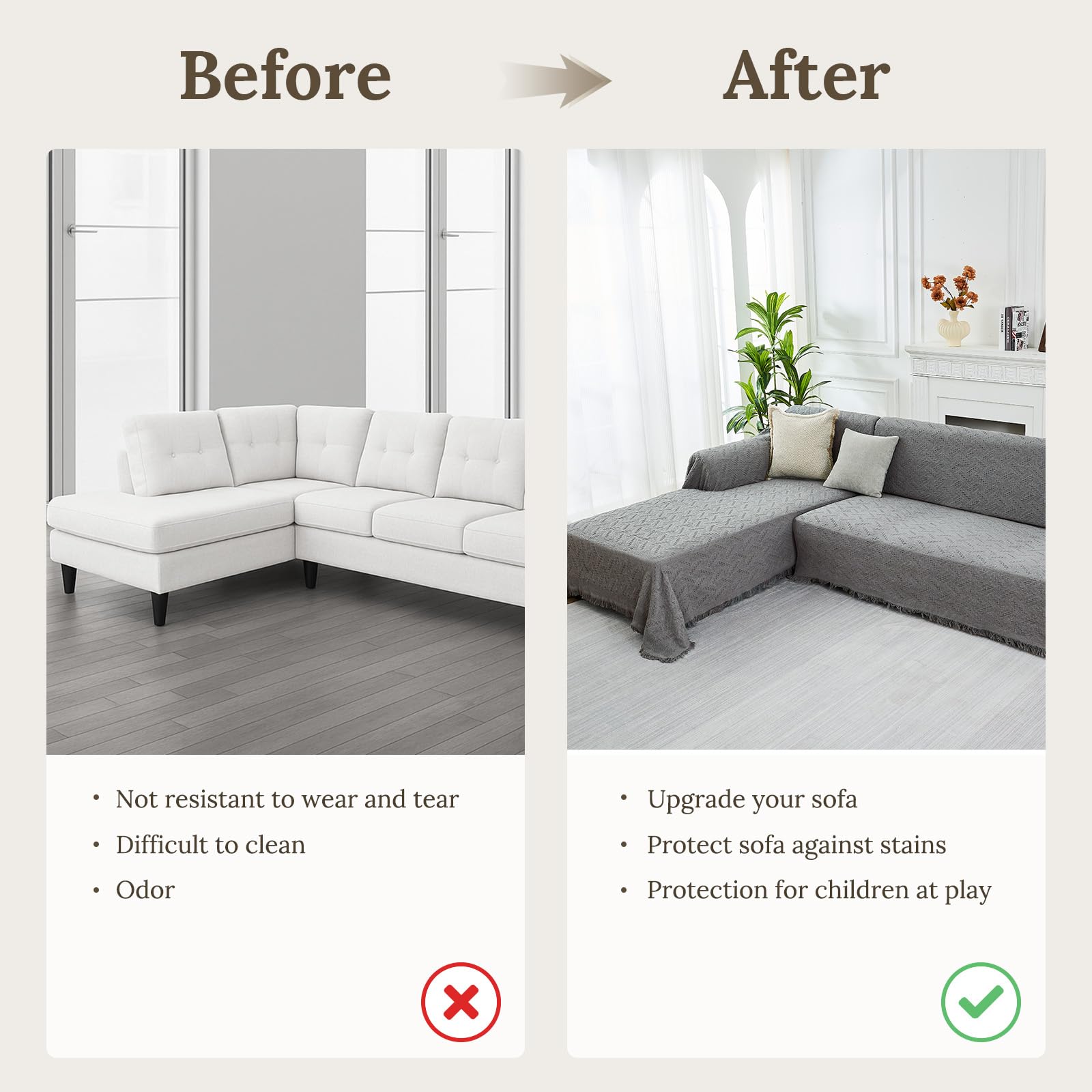 HOMERILLA 2 Piece Sectional Couch Cover for L Shape Sofa Light Grey XXXL