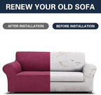 Cupuamon 2026 New Stretch Sofa Slipcovers Couch Cover for 3 Cushion Furniture Protector Sofa Covers with Elastic Bottom Jacquard Fabric Small Checks for Pets, Kids -Sofa, Wine