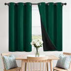 SimpleHome 100% Blackout Curtains for Bedroom,Thermal Insulated Dark Green Grommet Window Drapes Room Darkening Curtains for Living Room with Black Back,42 x 36 Inch,2 Panels