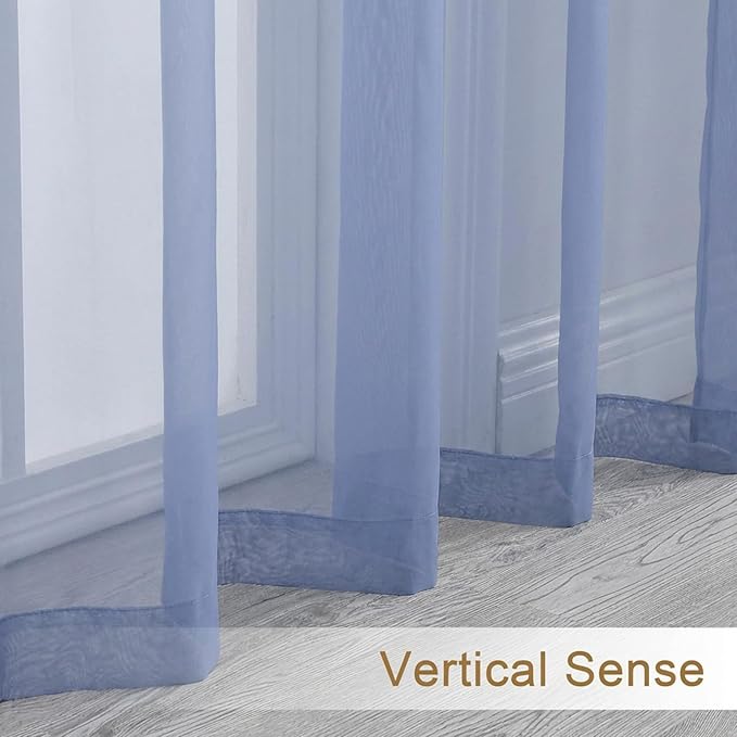 Chyhomenyc Sheer Curtains 54 Inch Long 2 Panels Set - Light Filtering Short Soft Airy Short Cafe Curtains, Modern Rod Pocket for Dinning Living Room Bedroom, 42Wx54L Inch, Denim Blue