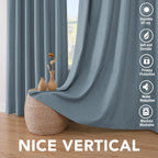 H.VERSAILTEX Primitive Linen Curtains 100% Blackout Curtain Drapes Burlap Curtains with White Thermal Insulated Liner, Grommet Top Drapes Living Room/Bedroom (2 Panels, 42 x 45 Inch, Stone Blue)