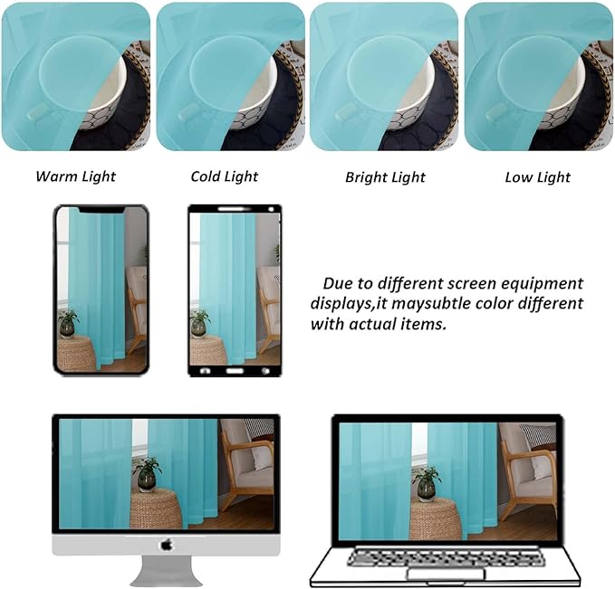 Chyhomenyc Aqua Sheer Curtains 96 inches Long 2 Panels, Light Filtering Soft Airy Solid Elegant Voile Window Treatment Drapes for Bedroom Living Room, 42Wx96L, 8FT L